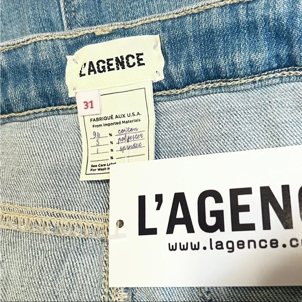 NWT L'AGENCE 90s Braided High Waist Distressed Stretch Denim Mini Jean Skirt‎ 31